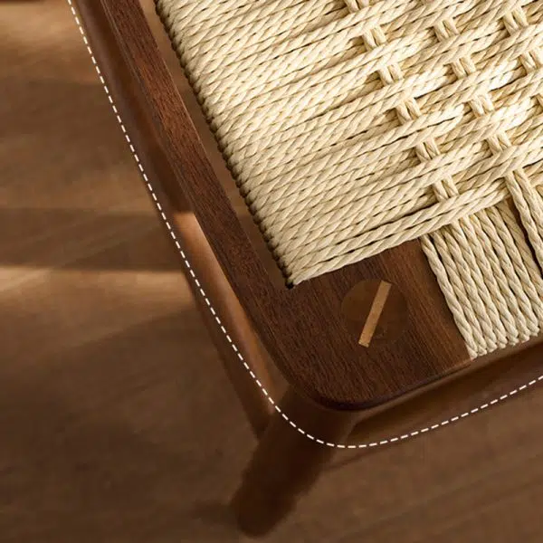 Contemporary Retro Kraft Paper Rope Cherry Wood Dining Chair Backless Armless For Dining Room - Image 6