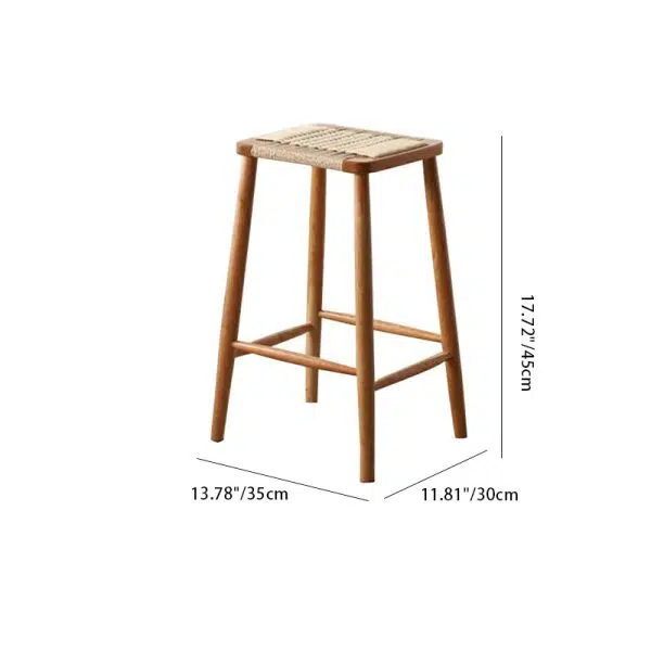 Contemporary Retro Kraft Paper Rope Cherry Wood Dining Chair Backless Armless For Dining Room - Image 5