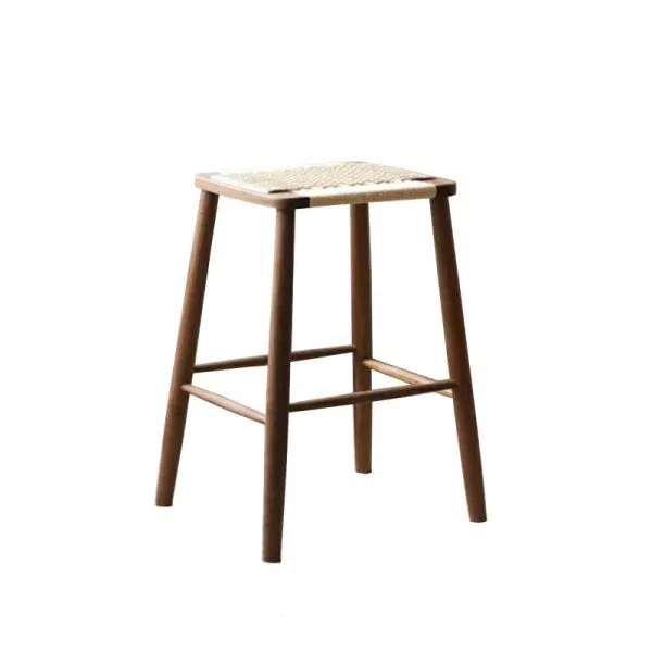 Contemporary Retro Kraft Paper Rope Cherry Wood Dining Chair Backless Armless For Dining Room - Image 23