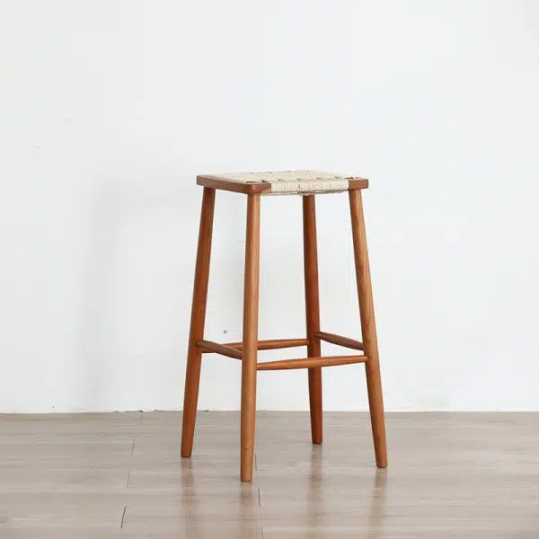 Contemporary Retro Kraft Paper Rope Cherry Wood Dining Chair Backless Armless For Dining Room - Image 21