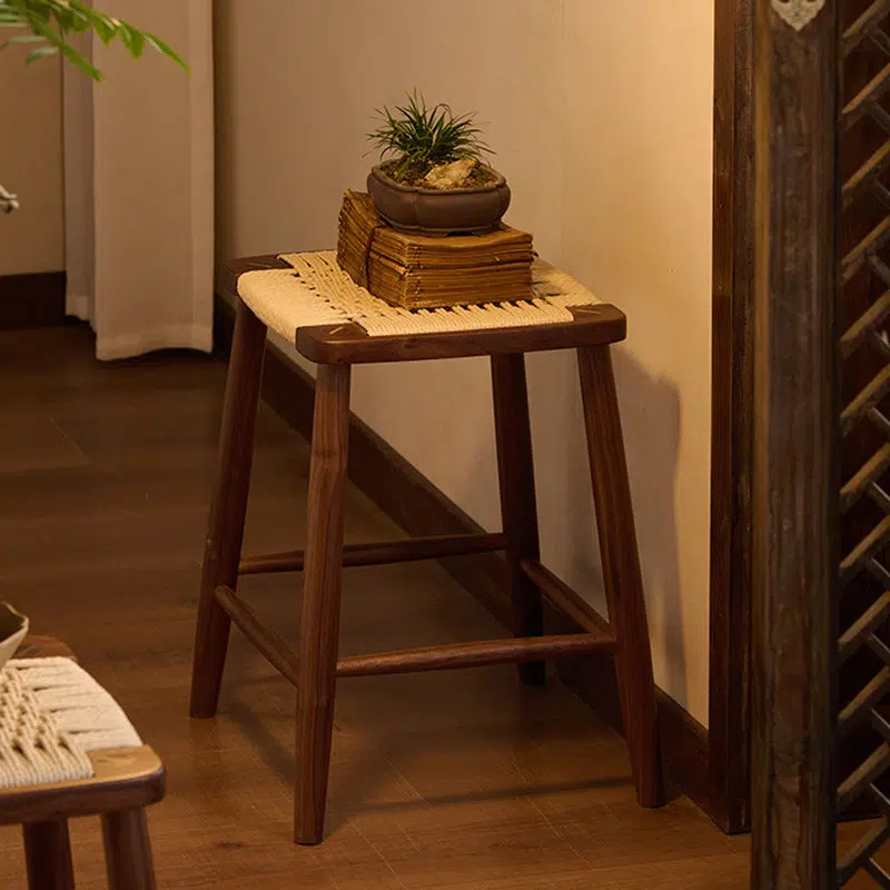 DFM-Chair-FA00255-5.jpg Contemporary Retro Kraft Paper Rope Cherry Wood Dining Chair Backless Armless For Dining Room - Image 1