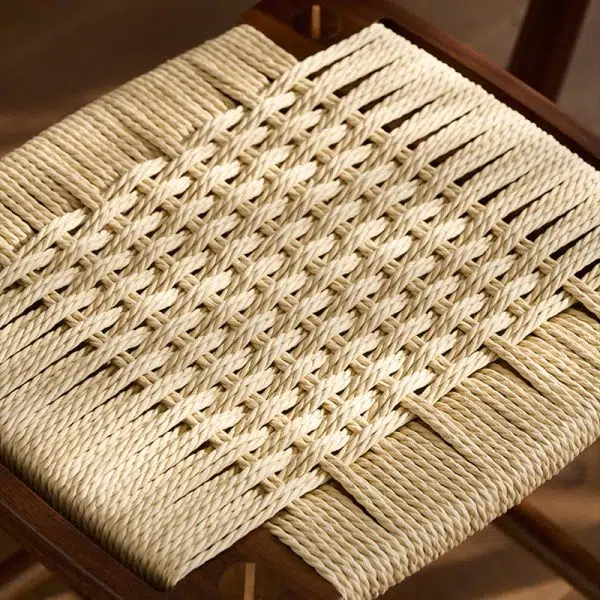 Contemporary Retro Kraft Paper Rope Cherry Wood Dining Chair Backless Armless For Dining Room - Image 8