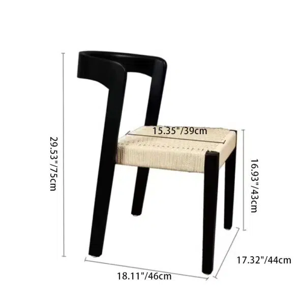 Contemporary Scandinavian Kraft Paper Rope Rubber Wood Dining Chair Backrest Armless For Dining Room - Image 4