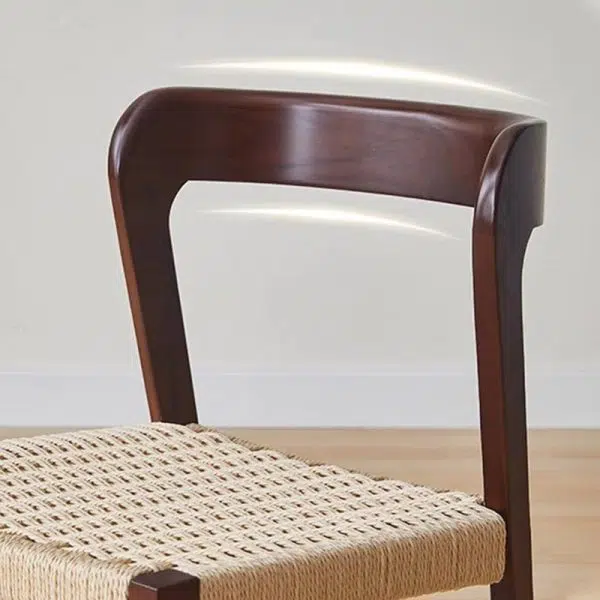 Contemporary Scandinavian Kraft Paper Rope Rubber Wood Dining Chair Backrest Armless For Dining Room - Image 5