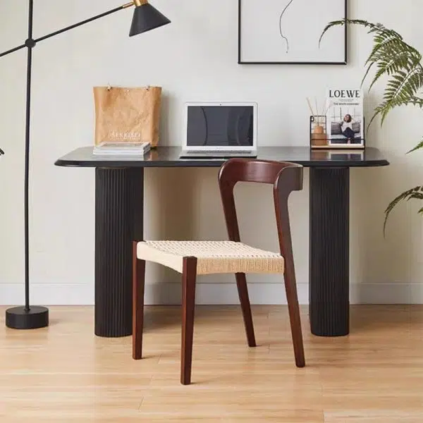 Contemporary Scandinavian Kraft Paper Rope Rubber Wood Dining Chair Backrest Armless For Dining Room - Image 2