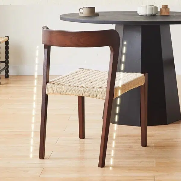 Contemporary Scandinavian Kraft Paper Rope Rubber Wood Dining Chair Backrest Armless For Dining Room - Image 7