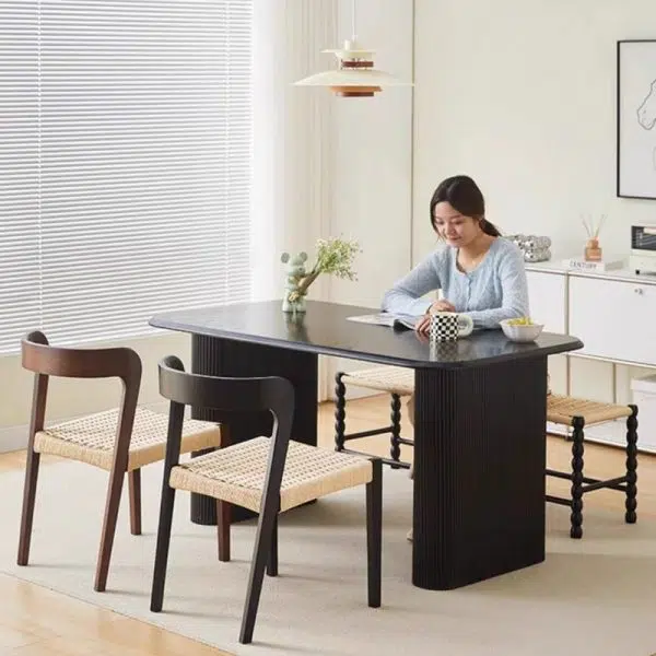 Contemporary Scandinavian Kraft Paper Rope Rubber Wood Dining Chair Backrest Armless For Dining Room - Image 14