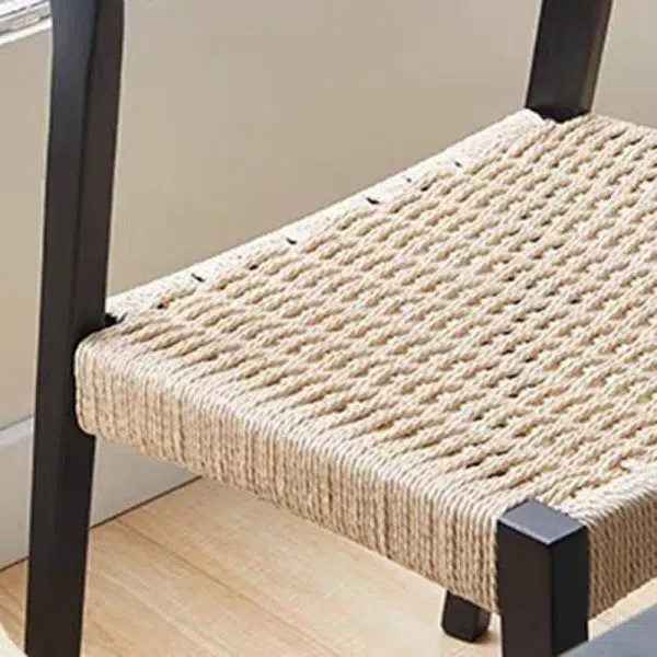 Contemporary Scandinavian Kraft Paper Rope Rubber Wood Dining Chair Backrest Armless For Dining Room - Image 9