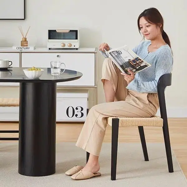 Contemporary Scandinavian Kraft Paper Rope Rubber Wood Dining Chair Backrest Armless For Dining Room - Image 18