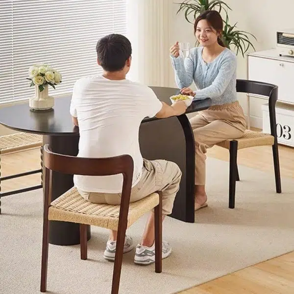 Contemporary Scandinavian Kraft Paper Rope Rubber Wood Dining Chair Backrest Armless For Dining Room - Image 15