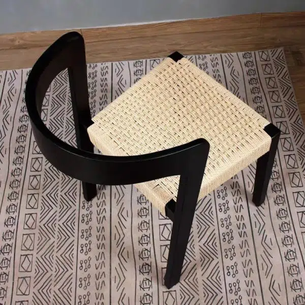 Contemporary Scandinavian Kraft Paper Rope Rubber Wood Dining Chair Backrest Armless For Dining Room - Image 11
