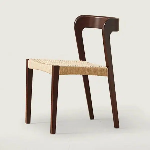 Contemporary Scandinavian Kraft Paper Rope Rubber Wood Dining Chair Backrest Armless For Dining Room - Image 20