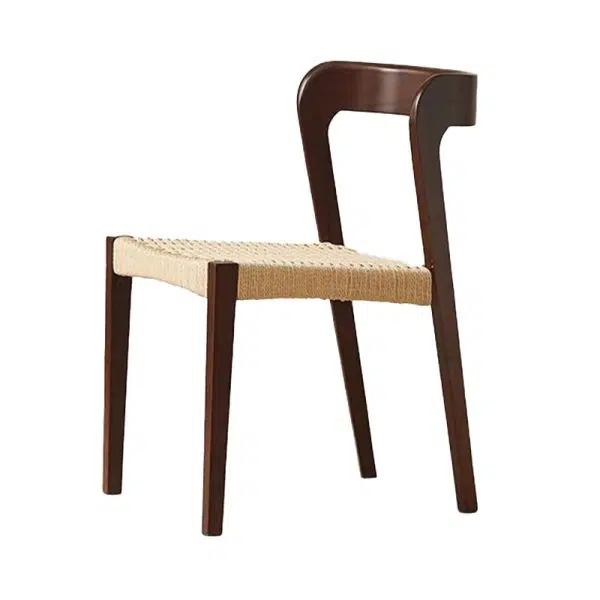 Contemporary Scandinavian Kraft Paper Rope Rubber Wood Dining Chair Backrest Armless For Dining Room - Image 21