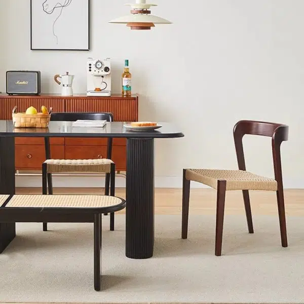 Contemporary Scandinavian Kraft Paper Rope Rubber Wood Dining Chair Backrest Armless For Dining Room - Image 12