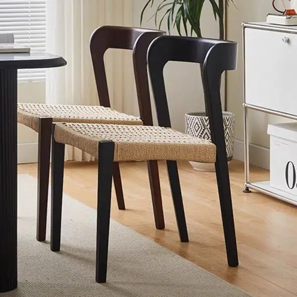 Contemporary Scandinavian Kraft Paper Rope Rubber Wood Dining Chair Backrest Armless For Dining Room - Image 13