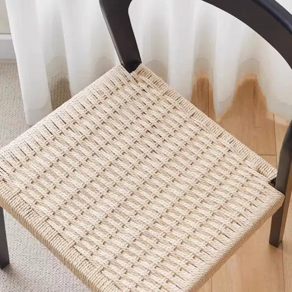 Contemporary Scandinavian Kraft Paper Rope Rubber Wood Dining Chair Backrest Armless For Dining Room - Image 8