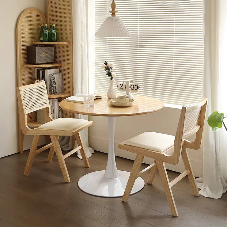 DFM-Chair-FA00306-6.jpg Contemporary Retro Leather Rubber Wood Rattan Dining Chair Backrest Armless For Dining Room - Image 1