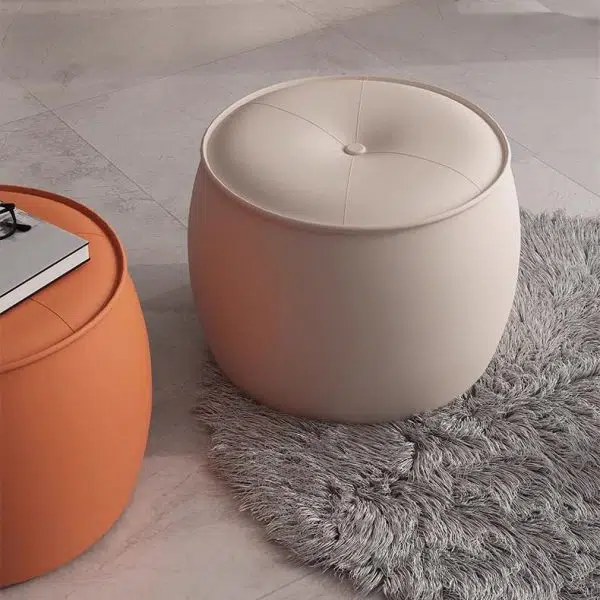 Contemporary Nordic Cylinder Leather Solid Wood Footstool For Living Room - Image 8