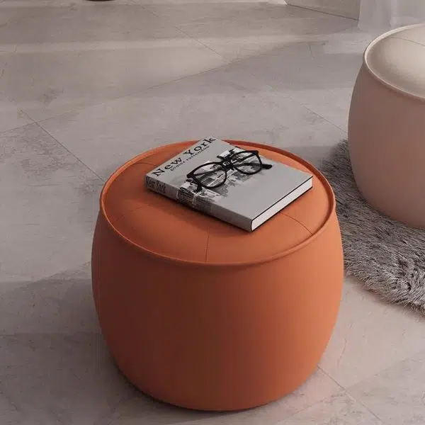 Contemporary Nordic Cylinder Leather Solid Wood Footstool For Living Room - Image 10