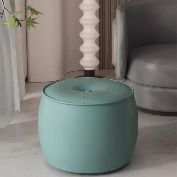 Contemporary Nordic Cylinder Leather Solid Wood Footstool For Living Room - Image 12