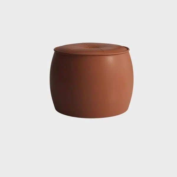 Contemporary Nordic Cylinder Leather Solid Wood Footstool For Living Room - Image 18