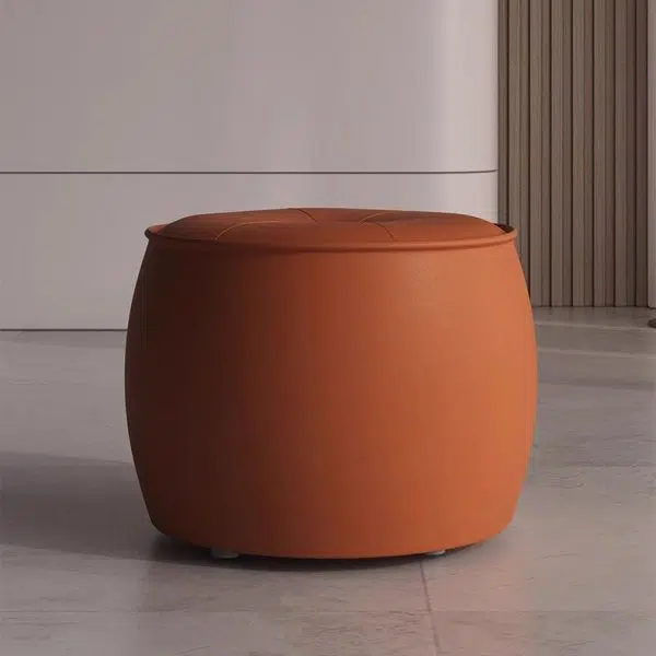 Contemporary Nordic Cylinder Leather Solid Wood Footstool For Living Room - Image 11