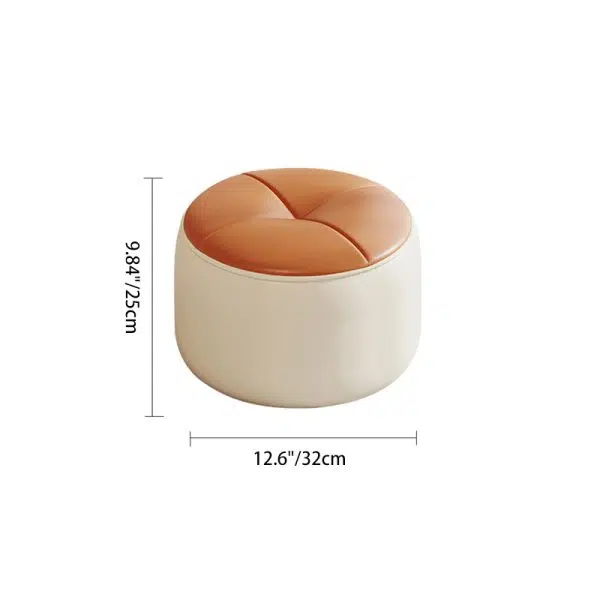 Contemporary Nordic Cylinder Pumpkin Shape Leather Solid Wood Footstool For Living Room - Image 4