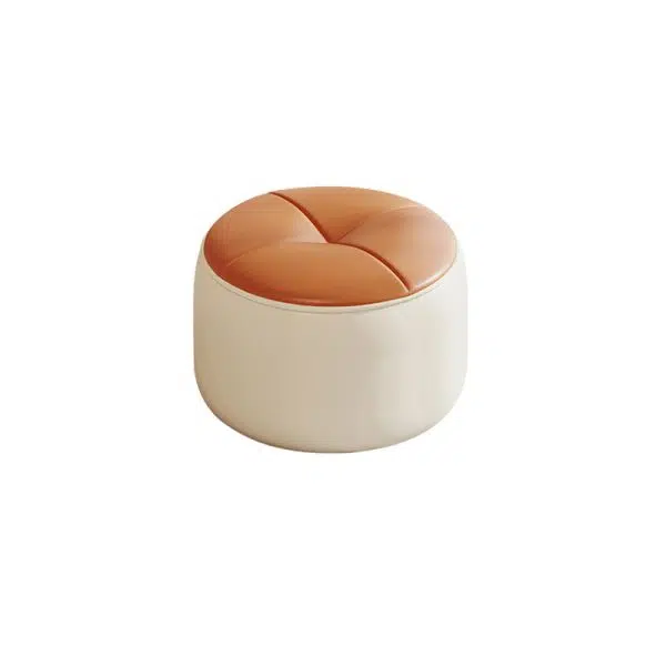 Contemporary Nordic Cylinder Pumpkin Shape Leather Solid Wood Footstool For Living Room - Image 9