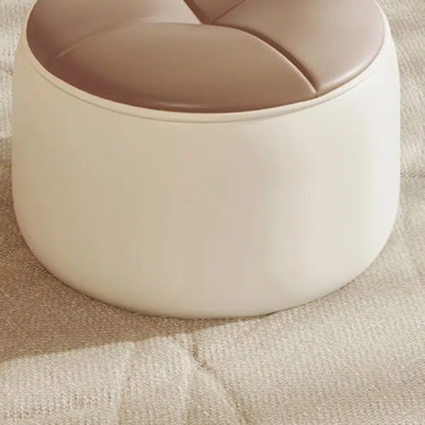 Contemporary Nordic Cylinder Pumpkin Shape Leather Solid Wood Footstool For Living Room - Image 6
