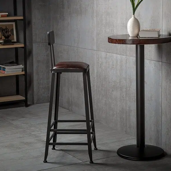 Contemporary Industrial Leather Iron Bar Stool Backrest Armless For Dining Room - Image 8