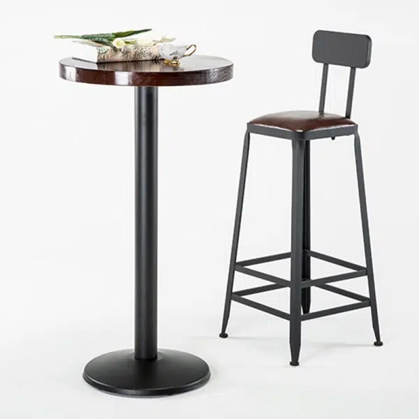 Contemporary Industrial Leather Iron Bar Stool Backrest Armless For Dining Room - Image 11