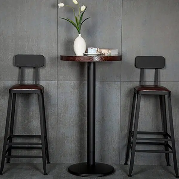 Contemporary Industrial Leather Iron Bar Stool Backrest Armless For Dining Room - Image 9