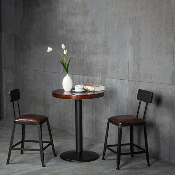 Contemporary Industrial Leather Iron Bar Stool Backrest Armless For Dining Room - Image 2