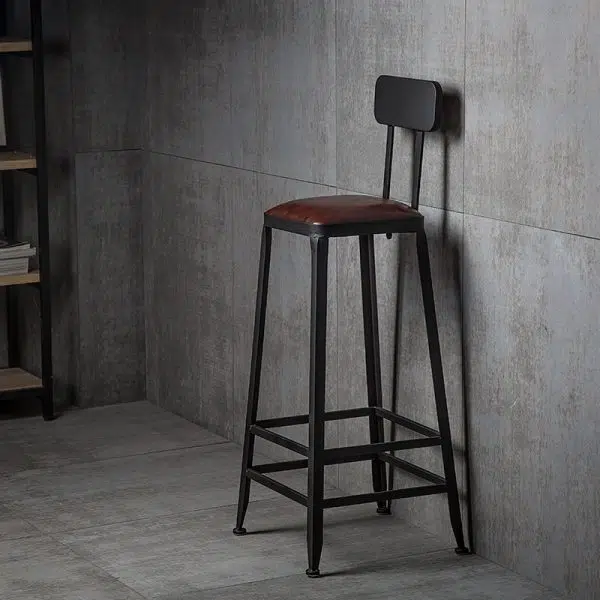 Contemporary Industrial Leather Iron Bar Stool Backrest Armless For Dining Room - Image 10