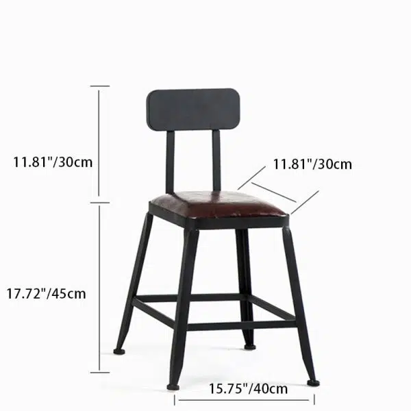 Contemporary Industrial Leather Iron Bar Stool Backrest Armless For Dining Room - Image 4