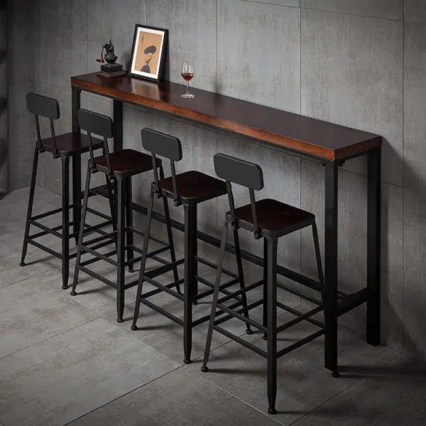 Contemporary Industrial Leather Iron Bar Stool Backrest Armless For Dining Room - Image 3