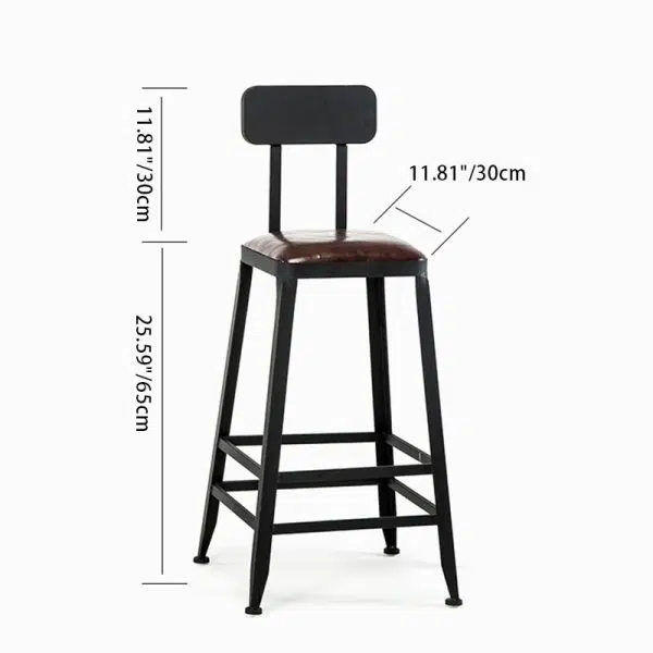 Contemporary Industrial Leather Iron Bar Stool Backrest Armless For Dining Room - Image 5