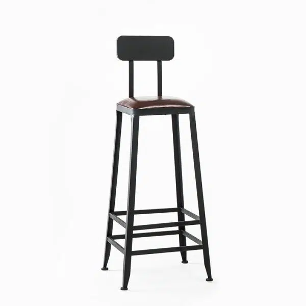 Contemporary Industrial Leather Iron Bar Stool Backrest Armless For Dining Room - Image 13