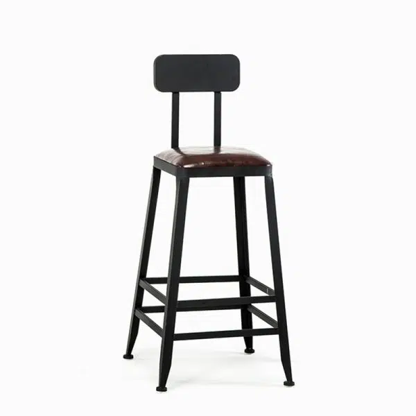 Contemporary Industrial Leather Iron Bar Stool Backrest Armless For Dining Room - Image 14