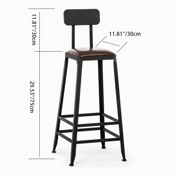 Contemporary Industrial Leather Iron Bar Stool Backrest Armless For Dining Room - Image 6