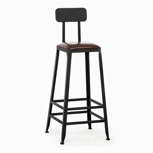 Contemporary Industrial Leather Iron Bar Stool Backrest Armless For Dining Room - Image 15