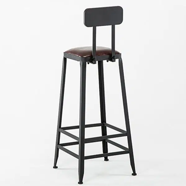 Contemporary Industrial Leather Iron Bar Stool Backrest Armless For Dining Room - Image 16
