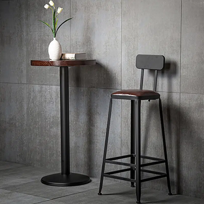 DFM-Chair-FA00730-9.jpg Contemporary Industrial Leather Iron Bar Stool Backrest Armless For Dining Room - Image 1