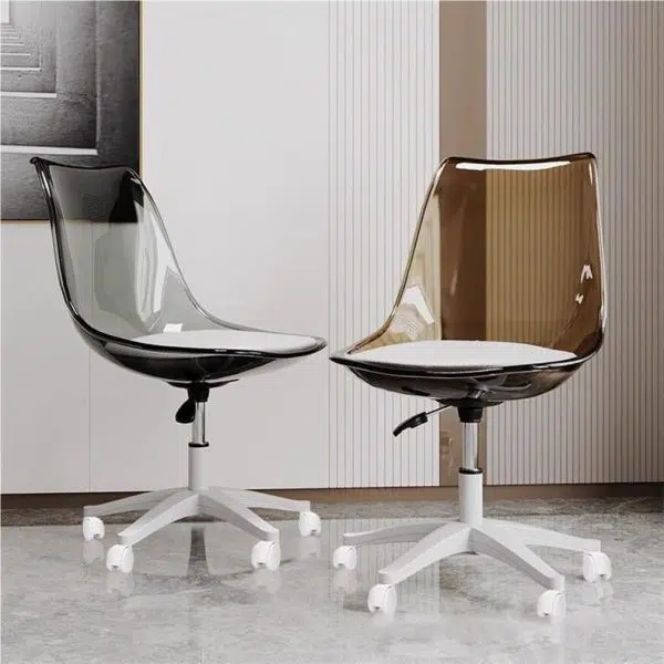 Contemporary Nordic Transparent Acrylic Nylon Desk Chair Backrest Armless For Home Office - Image 3
