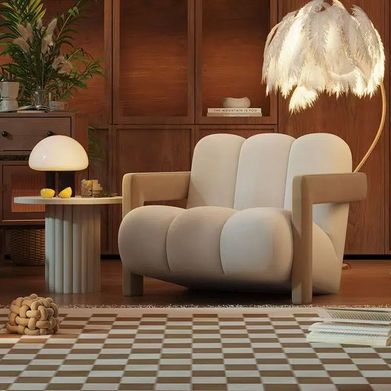 DFM-Chair-FA00810-3.jpg Contemporary Nordic Flannelette Solid Wood Sofa Backrest Armrest For Living Room - Image 9