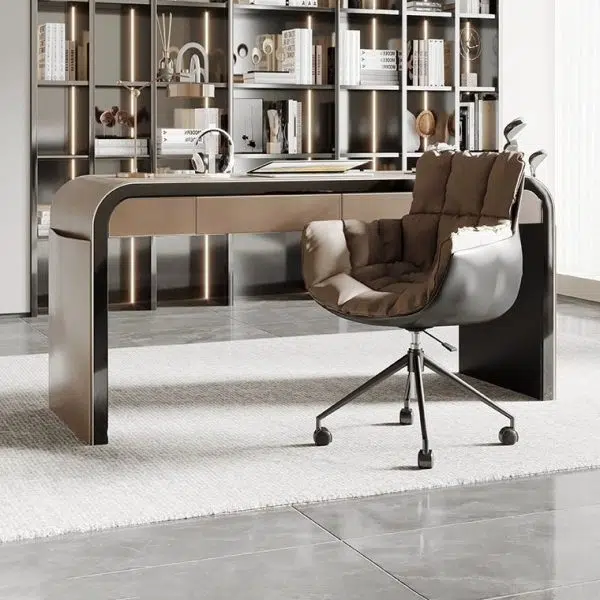 Contemporary Scandinavian Steel Leather Fabric Desk Chair Backrest Armrest For Home Office - Image 2