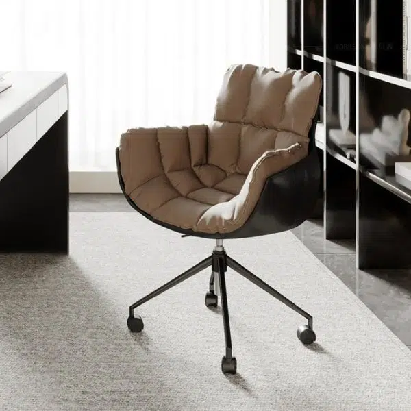 Contemporary Scandinavian Steel Leather Fabric Desk Chair Backrest Armrest For Home Office - Image 3