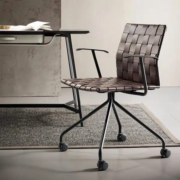 Modern Minimalist Saddle Leather Carbon Steel Desk Chair Backrest Armrest For Home Office - Image 2