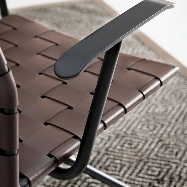 Modern Minimalist Saddle Leather Carbon Steel Desk Chair Backrest Armrest For Home Office - Image 9