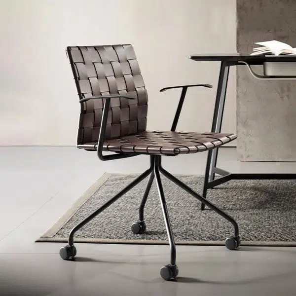 Modern Minimalist Saddle Leather Carbon Steel Desk Chair Backrest Armrest For Home Office